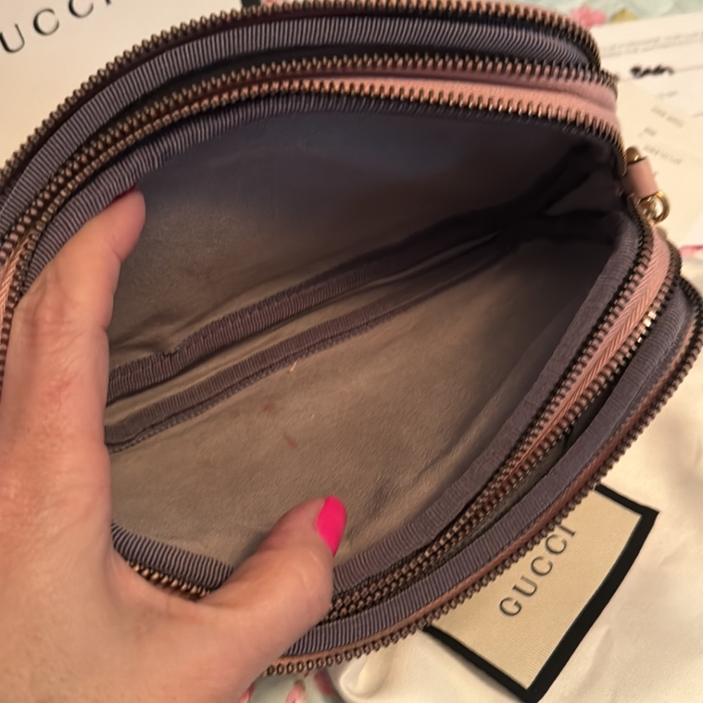 TRADED 💎Gucci💎 Marmont *Triple Zip* Nude Blush Pink Camera  Crossbody - Picture 8 of 12